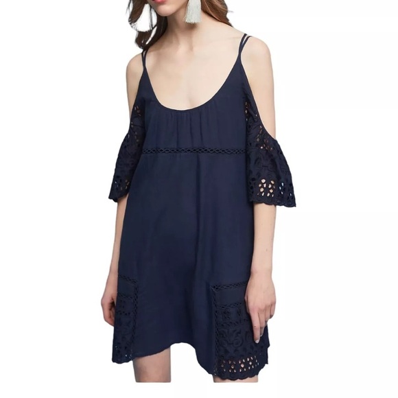 Anthropologie dRA Navy Off Shoulder Eyelet Nancy Dress XS - Picture 1 of 6